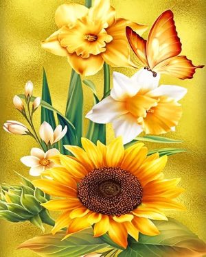 Sunflower And Butterfly Paint By Numbers
