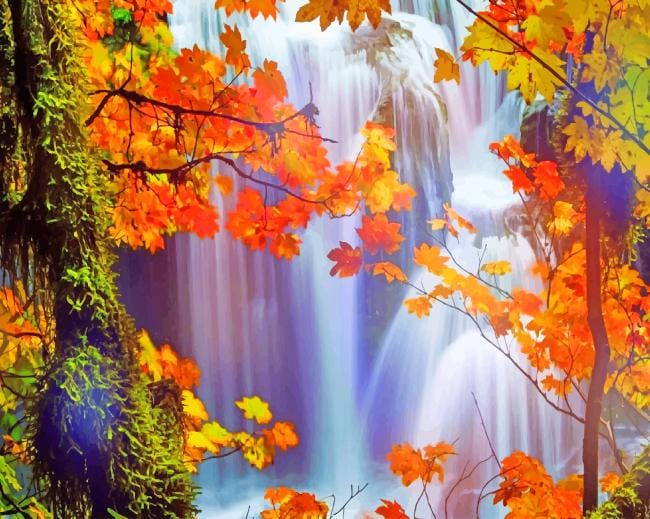 Autumn Waterfall Paint By Numbers