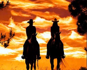 Cowboy And Cowgirl Silhouette Paint By Numbers