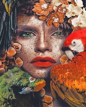 Parrots Woman Flowers NEW Paint By Numbers