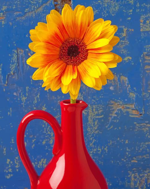 Sunflower In Red Vase Paint By Numbers