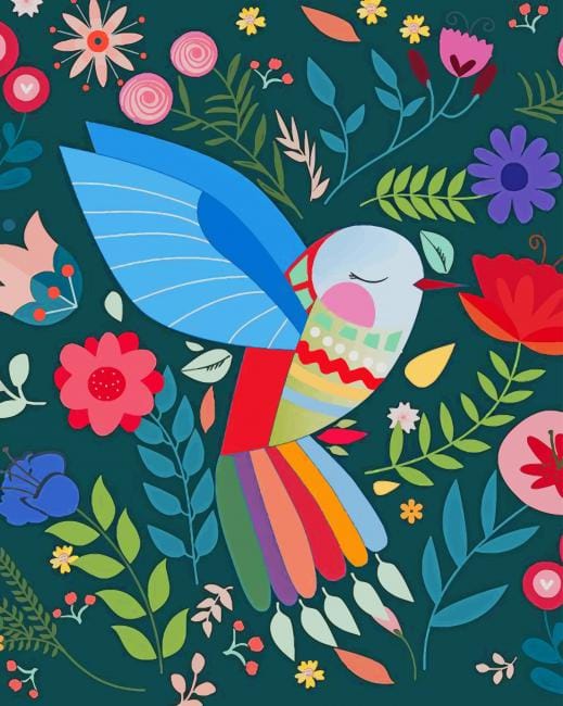 Folk Bird And Flowers Paint By Numbers