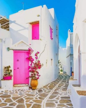 Pink Paros Island Paint By Numbers