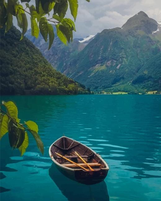 Boat In Oppstrynsvatnet Lake Paint By Numbers