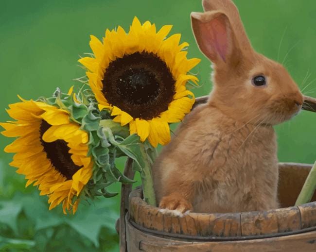 Rabbit And Sunflowers Paint By Numbers