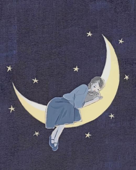 Sleepy Girl On Moon Paint By Numbers
