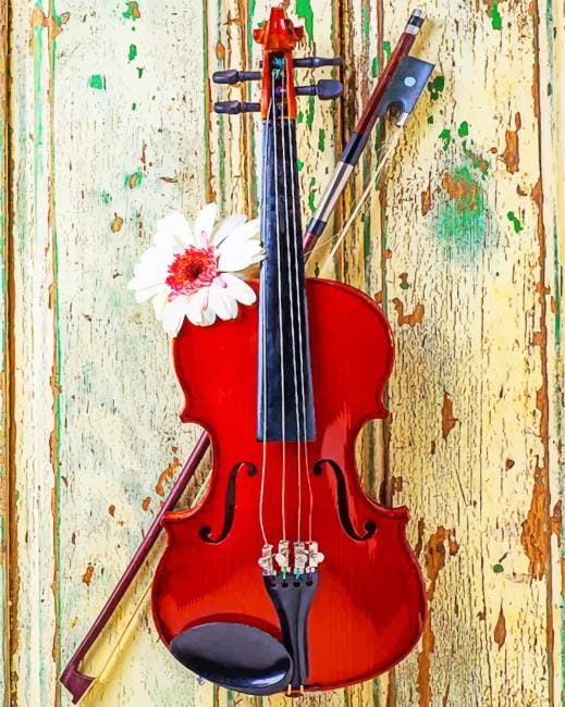 Violin With Daisy Flower Paint By Numbers