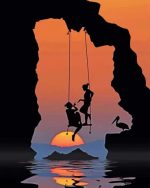 Girls On Swing Silhouette Paint By Numbers