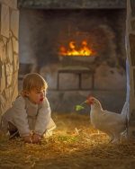 Baby Trying To Talk To A Chicken paint by numbers