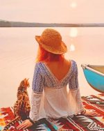 Woman And Cat By Lake Paint By Numbers