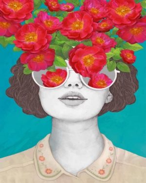 Girl In Floral Glasses paint By Numbers