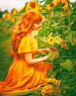 Ginger Girl In Sunflowers Field Paint By Numbers