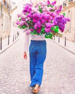 Lady With Purple Flowers Paint By Numbers