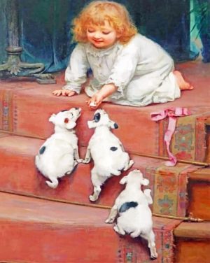 Girl Feeding Puppies Paint By Numbers