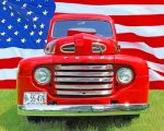 Red Truck And US Flag Paint By Numbers