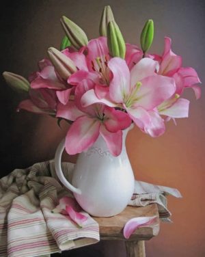 Pink Lilies Vase Paint By Numbers