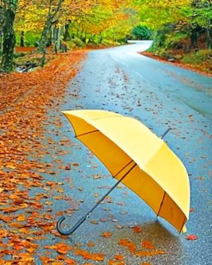 Yellow Umbrella In Autumn Paint By Numbers
