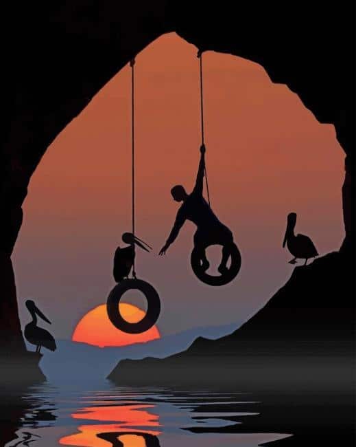 Man And Storks Silhouette Paint By Numbers