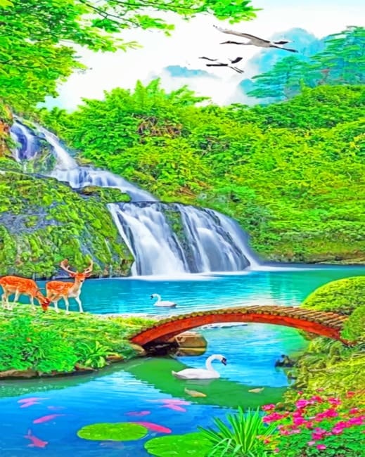 Nature Scenery Waterfall Paint By Numbers