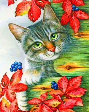Cat And Leaves Paint By Numbers