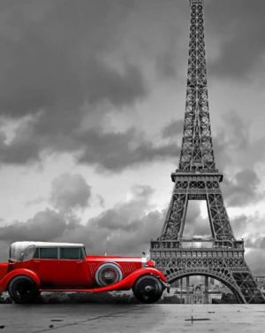 Eiffel Tower And Red Car Paint By Numbers