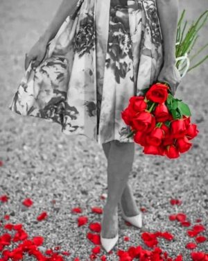 Woman With Red Flowers Paint By Numbers