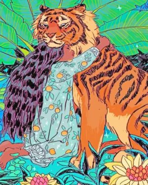 Black Girl Hugging A Tiger paint by numbers