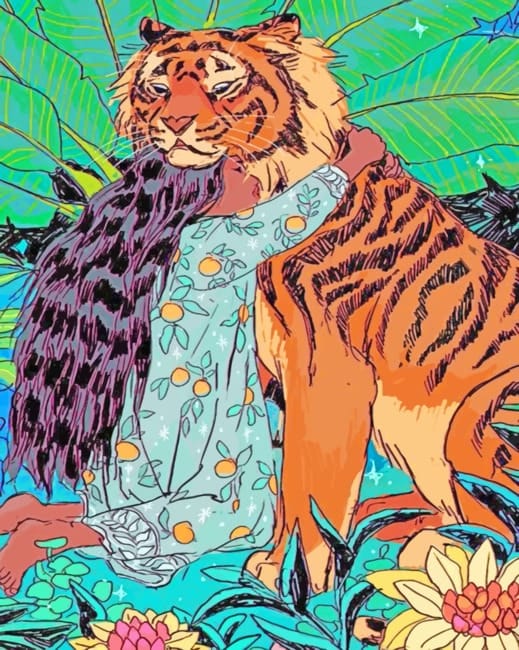Black Girl Hugging A Tiger paint by numbers