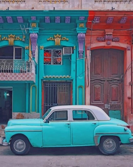 Blue Vintage Car Paint By Numbers