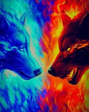 Fire And Ice Wolves Paint By Numbers