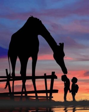Giraffe Kissing A Little Girl Paint by numbers