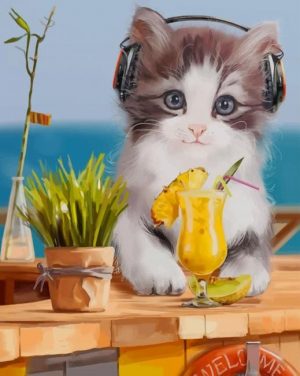 Kitty With Headphones Paint By Numbers