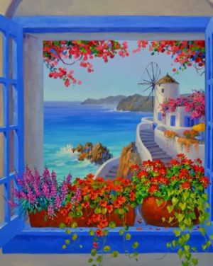 Santorini Window Paint By Numbers