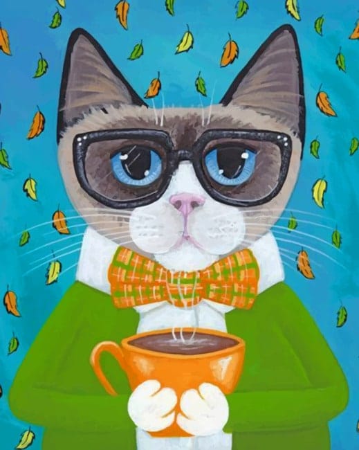 Mr Cat Drinking Coffee Paint By Numbers