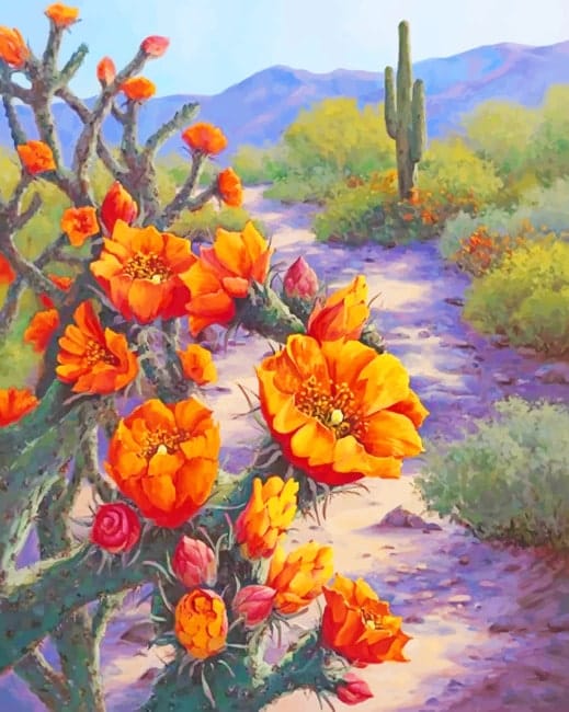 Orange Flowers Cactus Paint By Numbers