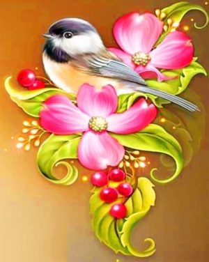 Bird On Pink Flowers Paint By Numbers