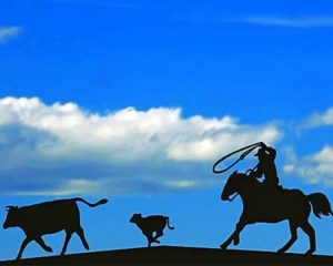 Rancher Roping Cattle Silhouette Paint by numbers