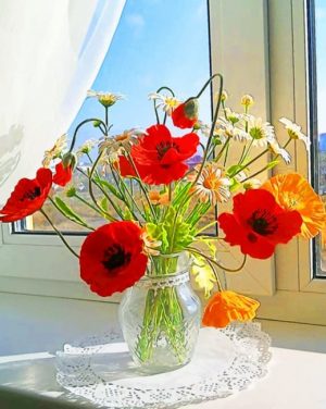 Orange Red Poppies Vase Paint By Numbers