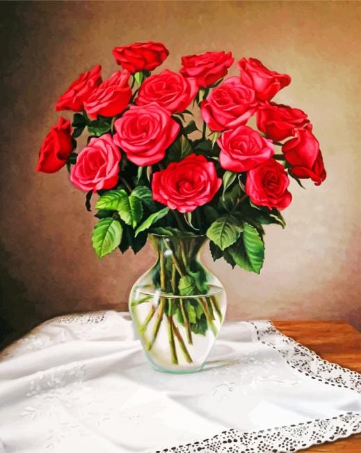 Rose Flowers Vase Paint By Numbers