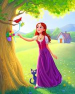 Cartoon Girl Under Tree Paint By Numbers