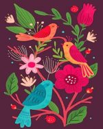 Illustration Birds And Flowers Paint By Numbers