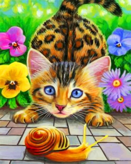 Bengal Cat And Snail paint by numbers