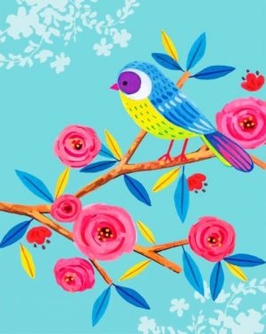 Illustration Bird And Roses Paint By Numbers