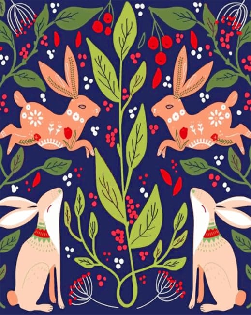 Folk Art Bunnies Paint By Numbers