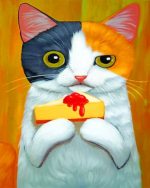 Cat Holding A Cake Paint By Numbers