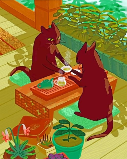 Cats Drinking Hot Tea Paint by numbers