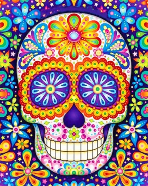 Floral Colorful Skull Paint By Numbers