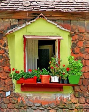 Plant Pots In Window Paint By Numbers