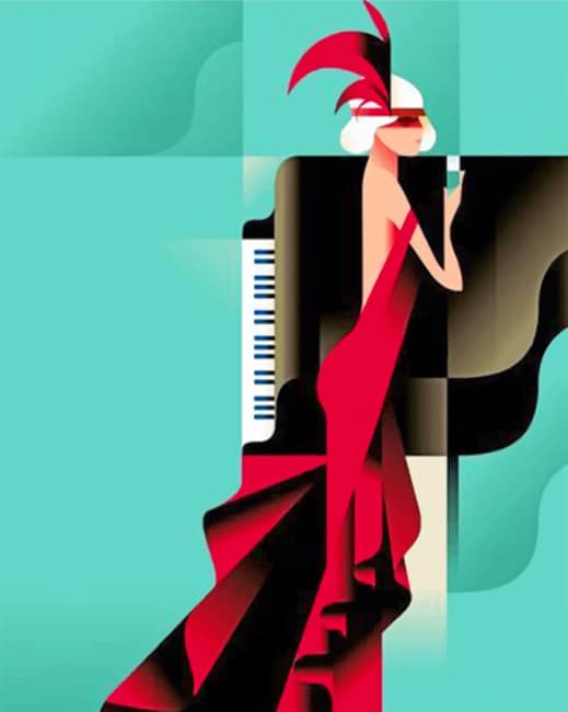 Illustration Woman And Piano Paint By Numbers