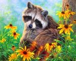 Raccoon And Flowers Paint By Numbers